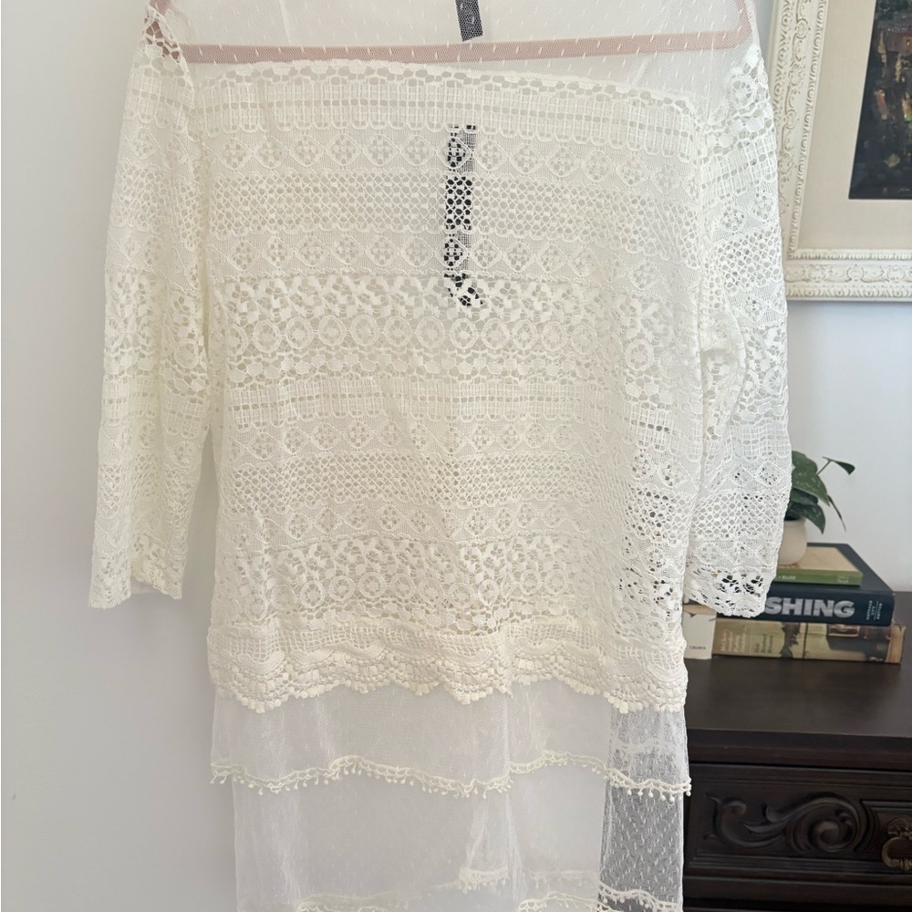 White Lace Cover-Up beach bikini cover lace NWT medium large zanzea - Picture 8 of 8